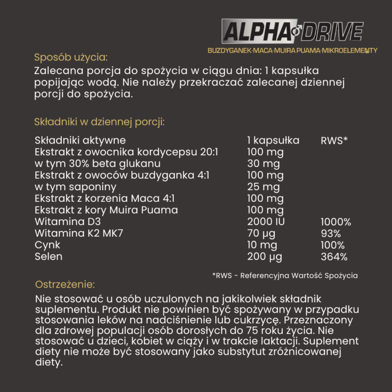 ALPHA DRIVE - suplement diety na męską energię [1] - buzdyganek, maca, muira puama, mikroelementy - obrazek 2
