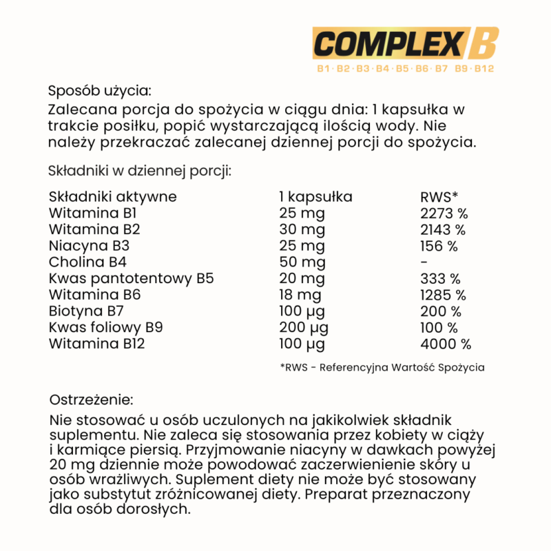 Witamina B - COMPLEX B - formuła 9 witamin B1, B2, B3, B4, B5, B6, B7, B9, B12 - obrazek 2