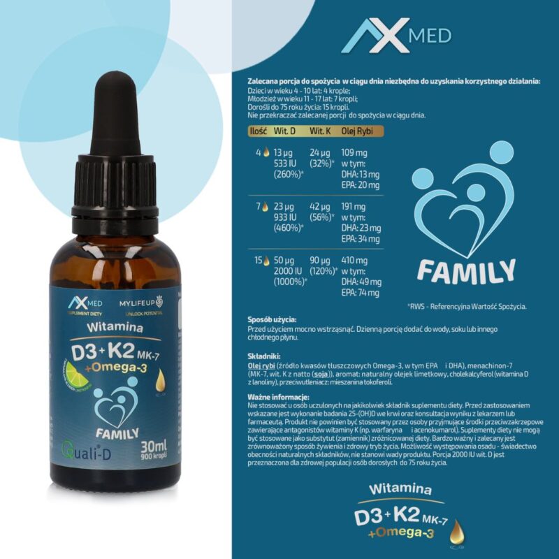 Witamina D3 + K2 MK-7 + Omega-3 (DHA i EPA) suplement diety w kroplach - obrazek 2