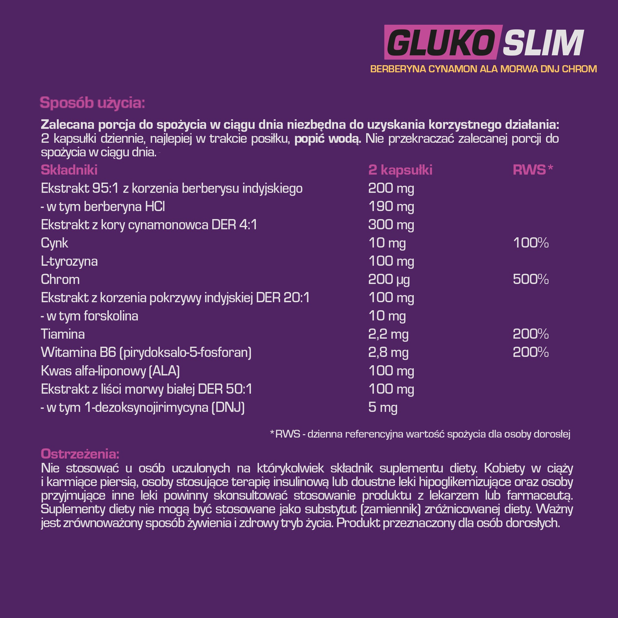 GLUKO SLIM - suplement diety z berberyną, morwą, ALA i chromem - obrazek 2